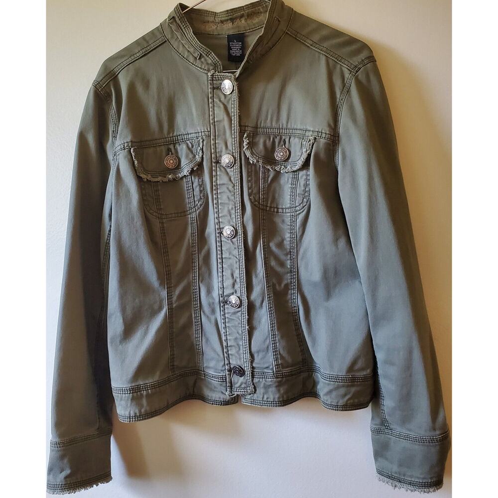 Kickit Jeans Womens Army Green Stretch Jeans Jacket Size Large L